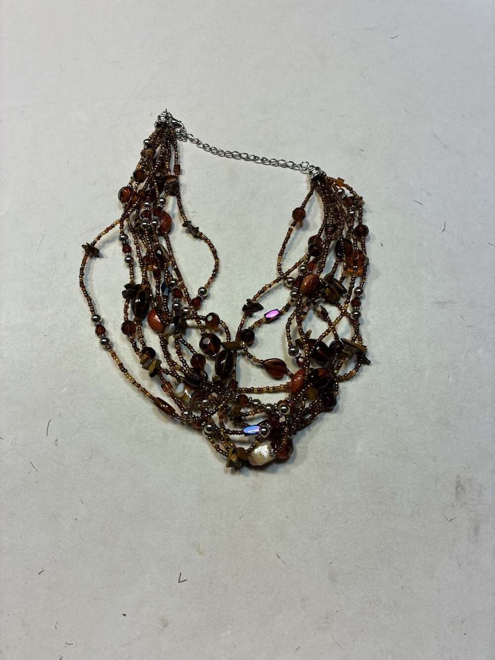 Unbranded Multi Strand Beaded Statement Necklace Caramel Tones